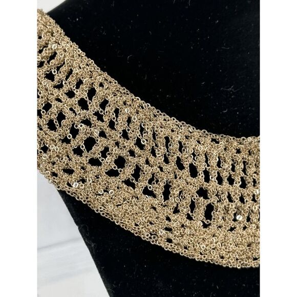 Crocheted chainmail bib necklace, Cleopatra Gold Mesh Collar Necklace - Picture 3 of 12